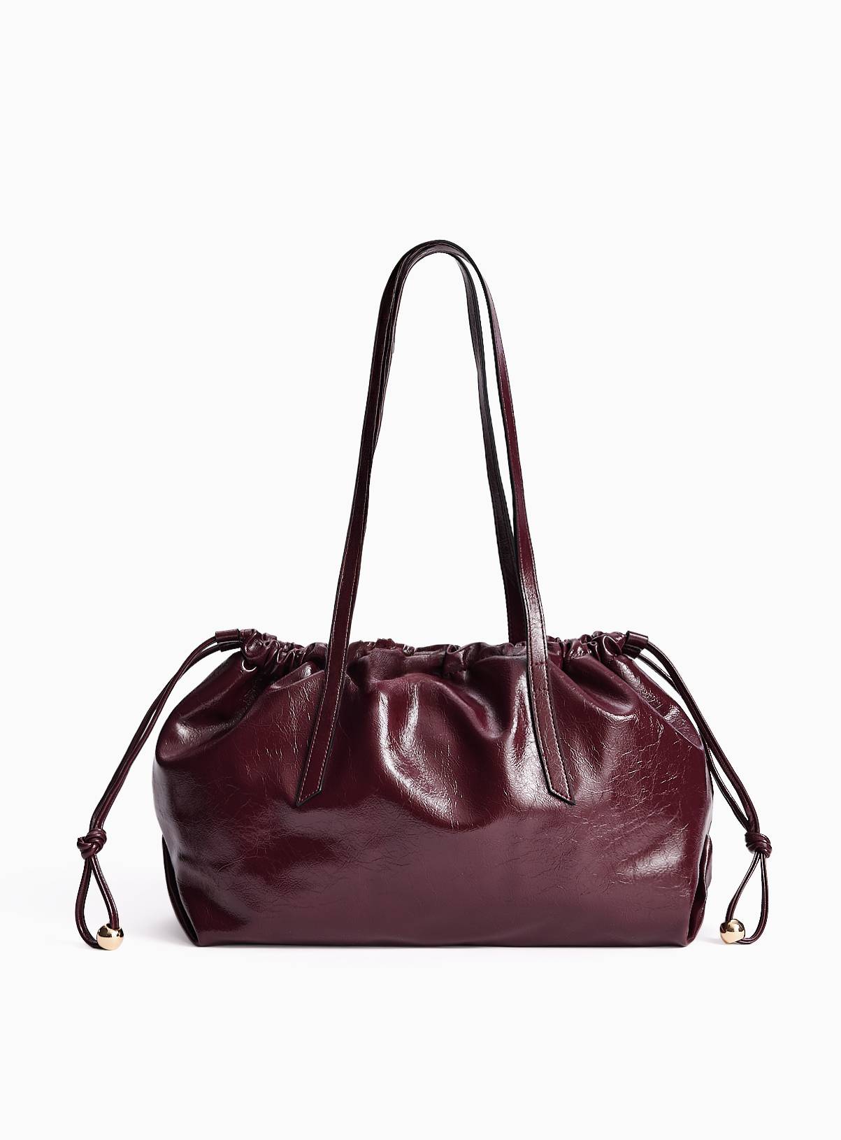 Dark Red Drawstring Gathered Top Shopper Bag One Size - Image 2